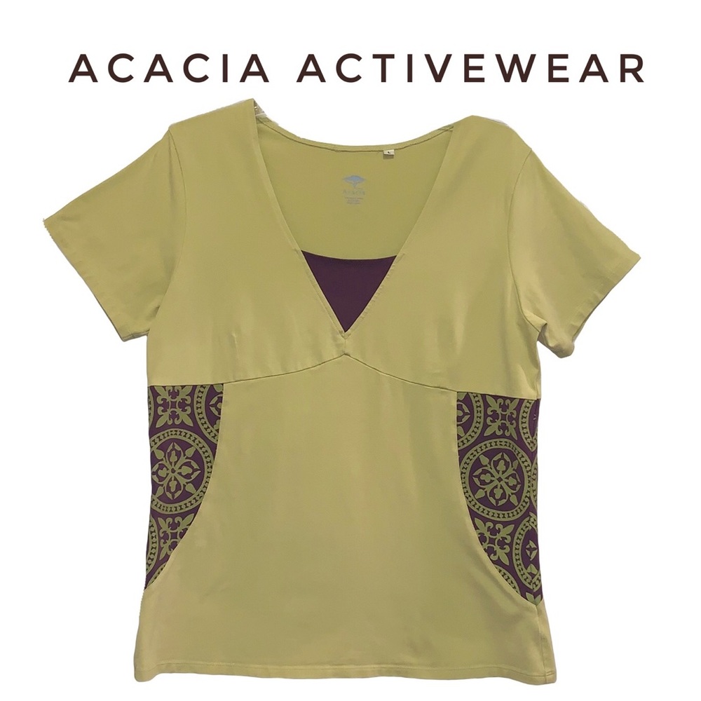 ACACIA Activewear Top QUALITY Short Sleeved with Patterned Detail Sides L